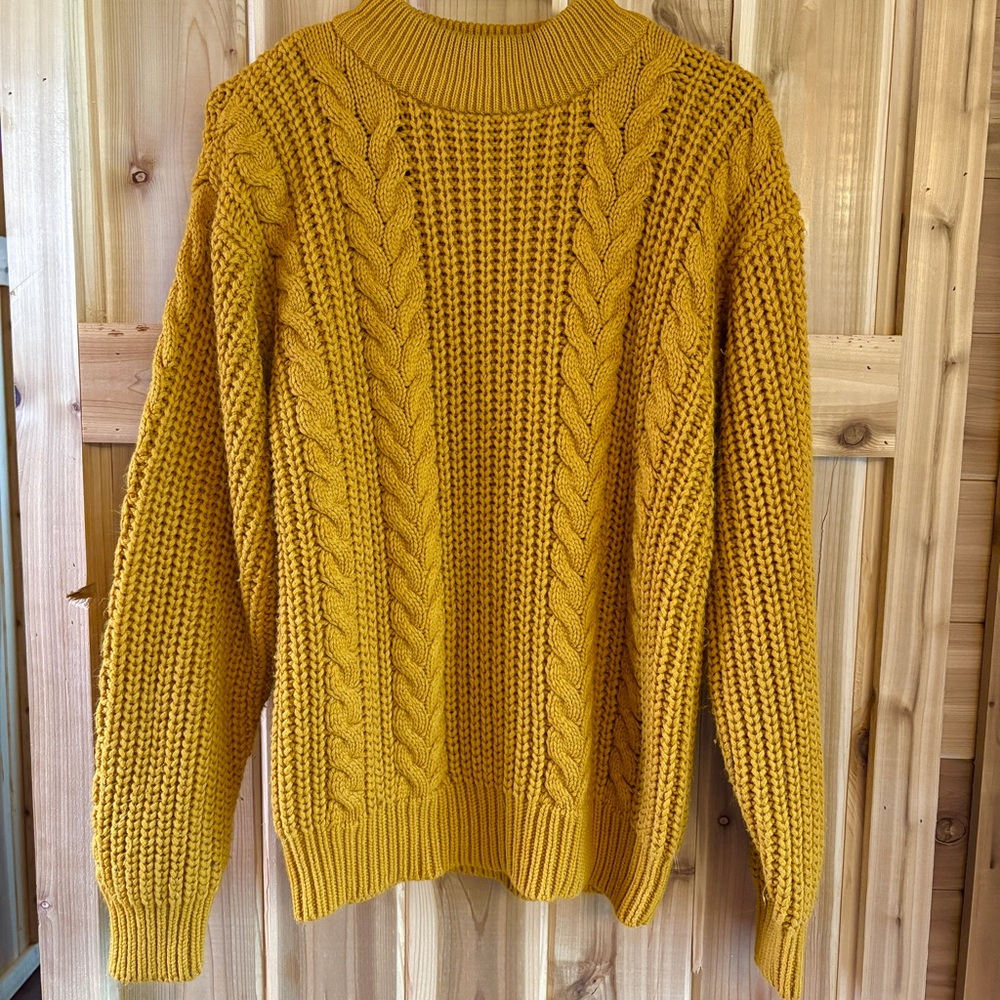Vibrant Vintage 80s Yellow Oversized Cable Knit Crewneck Sweater